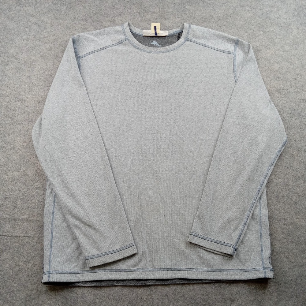 Tommy Bahama Sweater Mens Medium Gray Reversible Crewneck Pullover Knit Casual